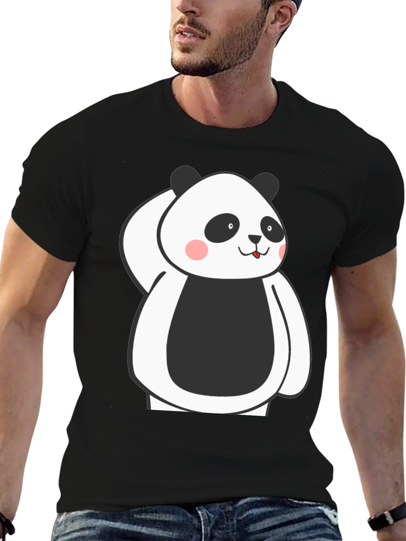 Cute Panda Graphic Black T-Shirt
