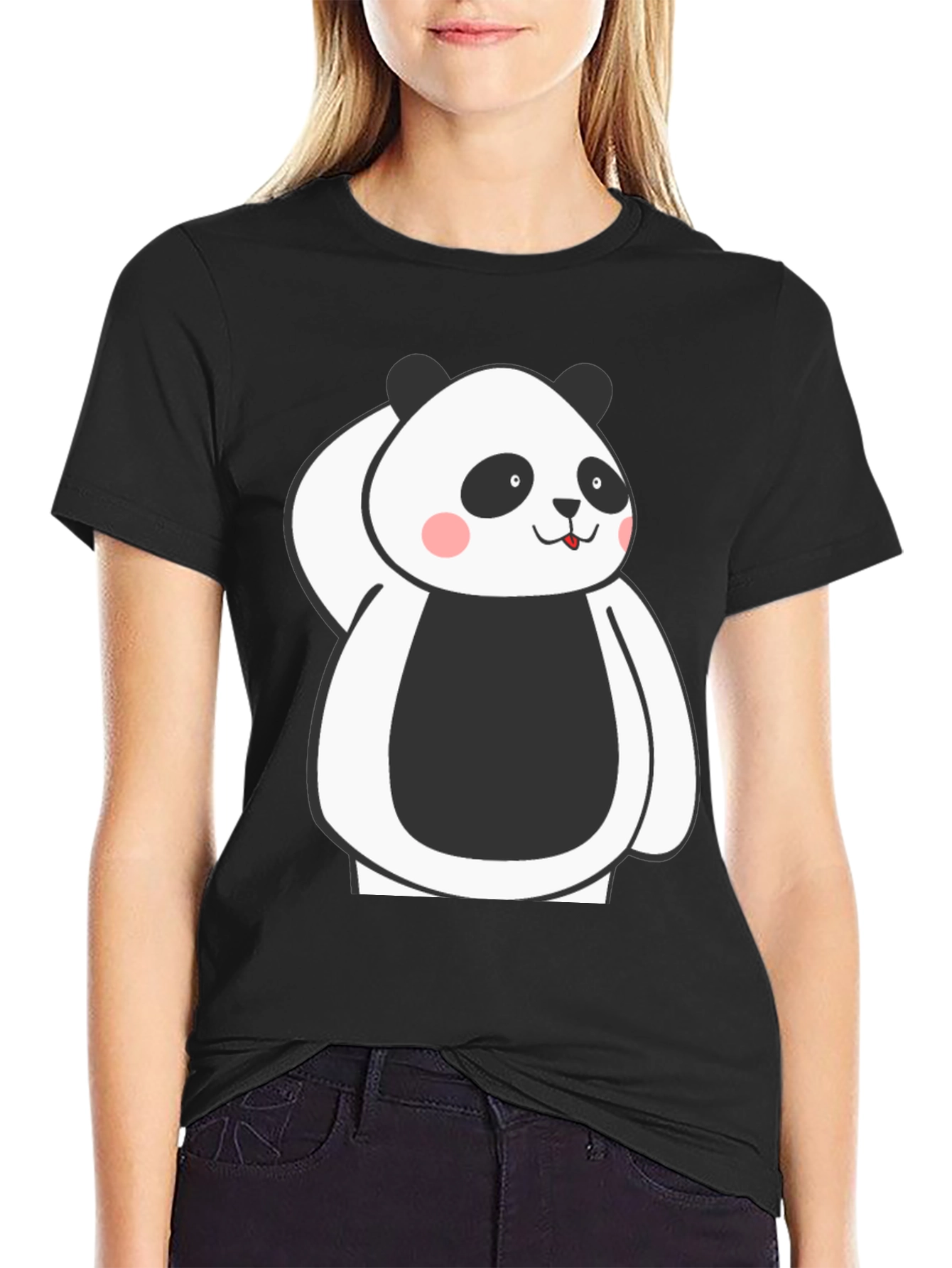Cute Panda Graphic Black T-Shirt