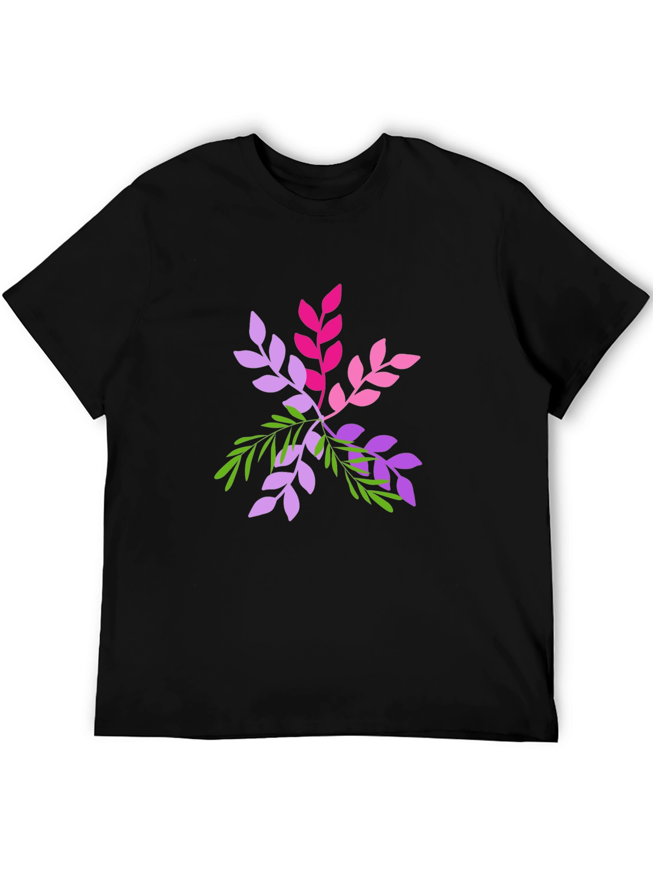Leaf Design Black T-Shirt - Casual Wear