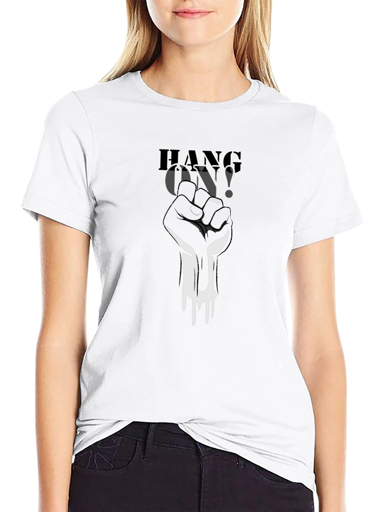 Hang On! Graphic Print Black T-Shirt