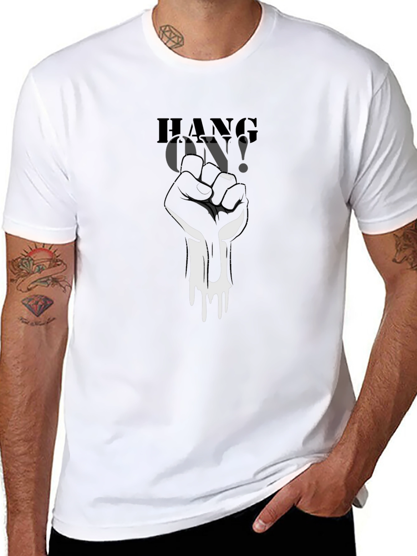 Hang On! Graphic Print Black T-Shirt