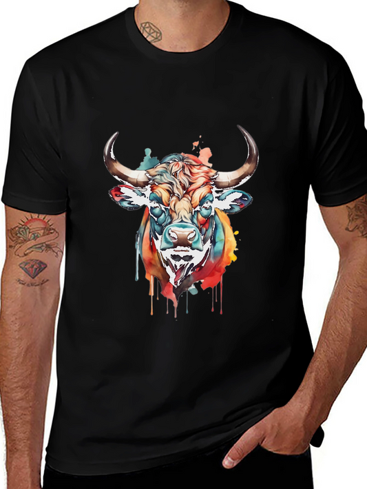 Colorful Bull Graphic Tee - Mens Black T-Shirt
