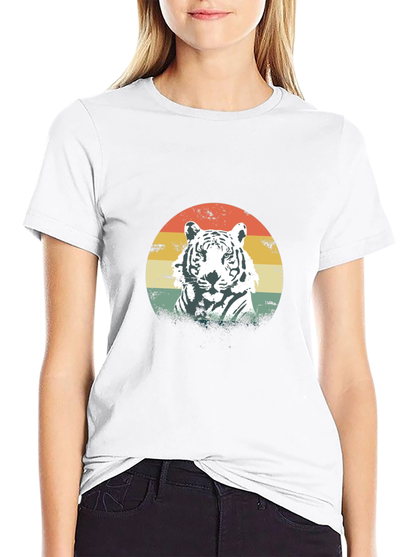 Retro Tiger Graphic Tee - Black Cotton Blend