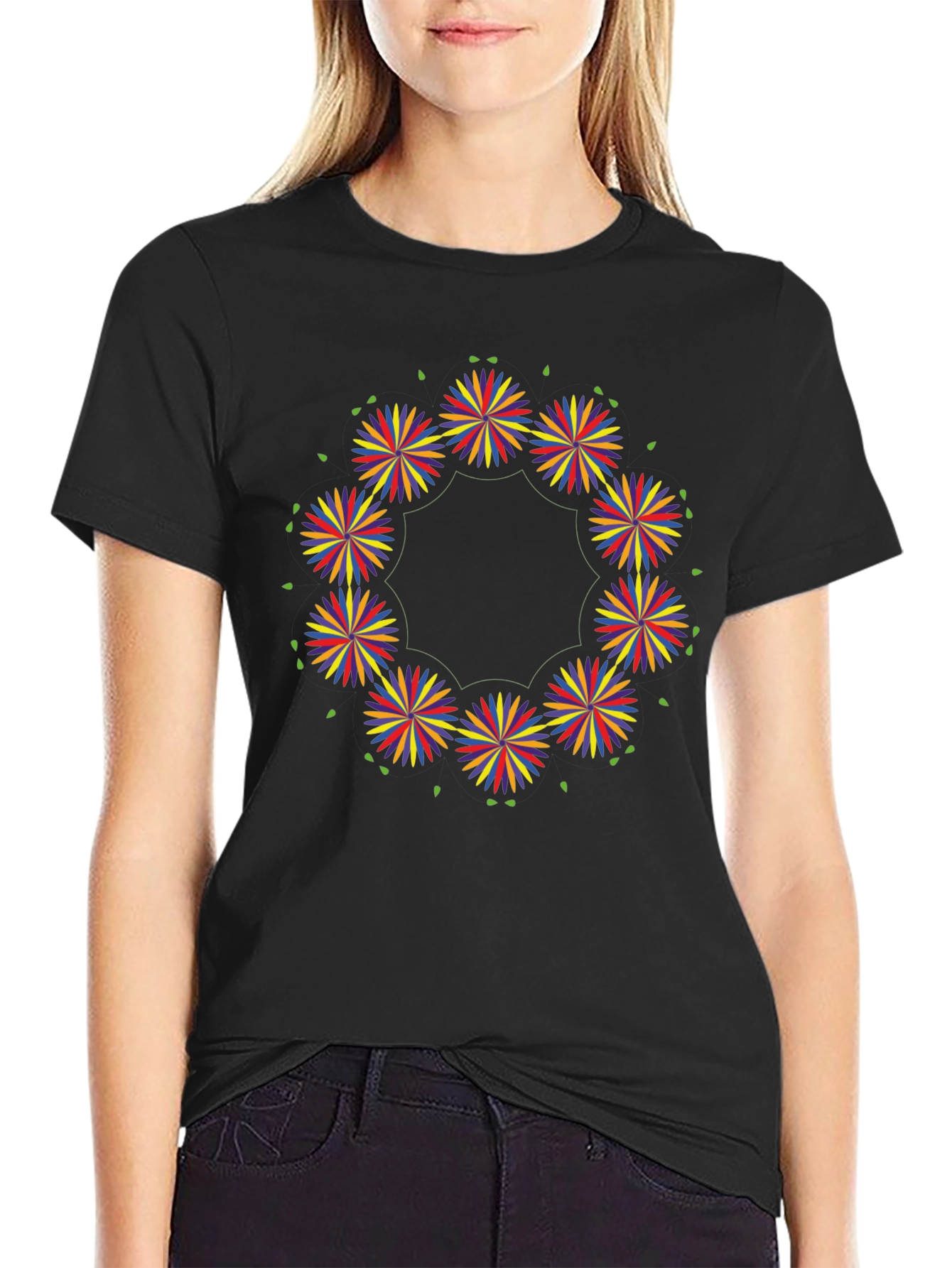 Floral Burst Black T-Shirt
