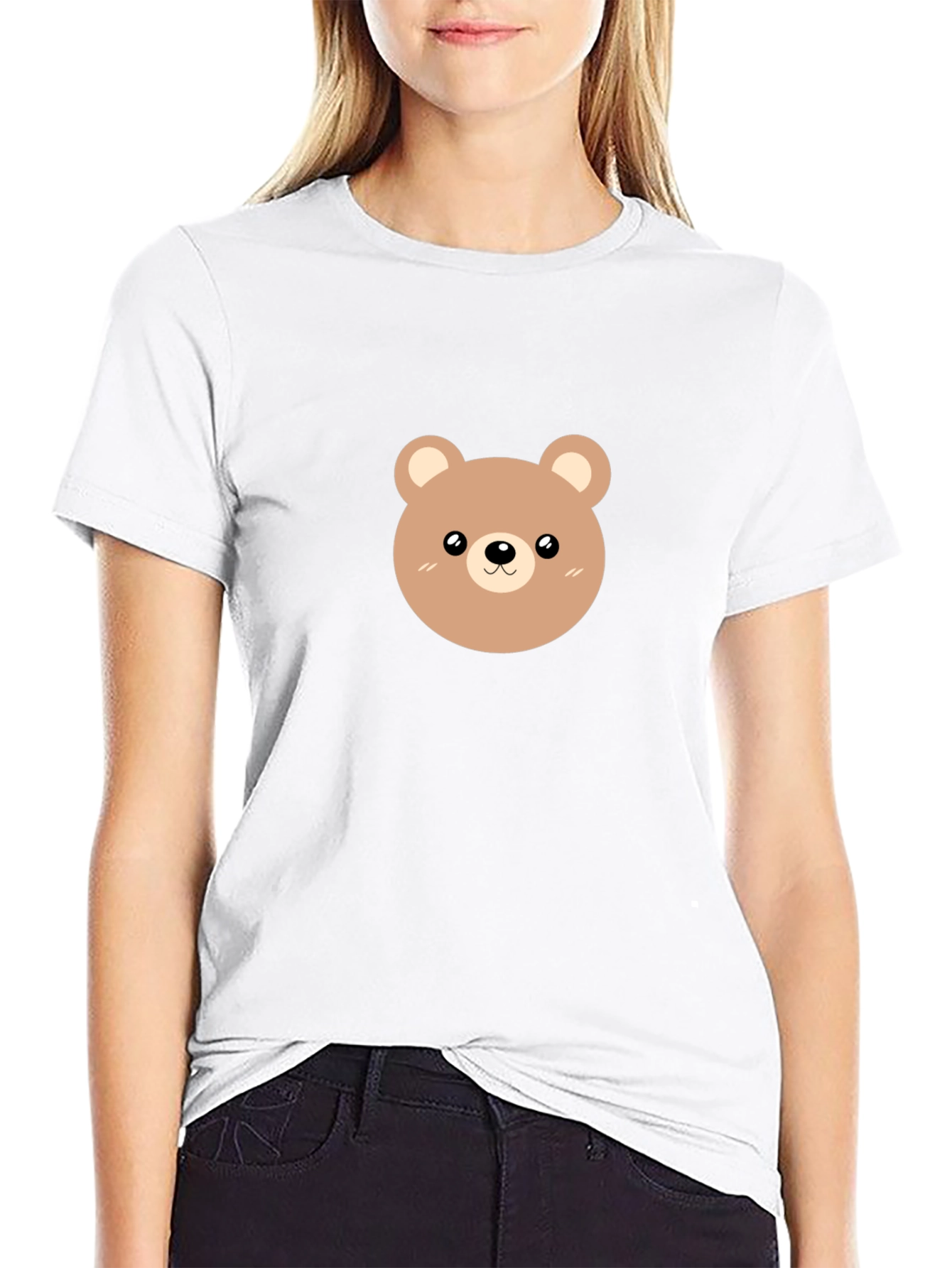 Cute Bear Graphic Tee - Black Cotton Casual Shirt