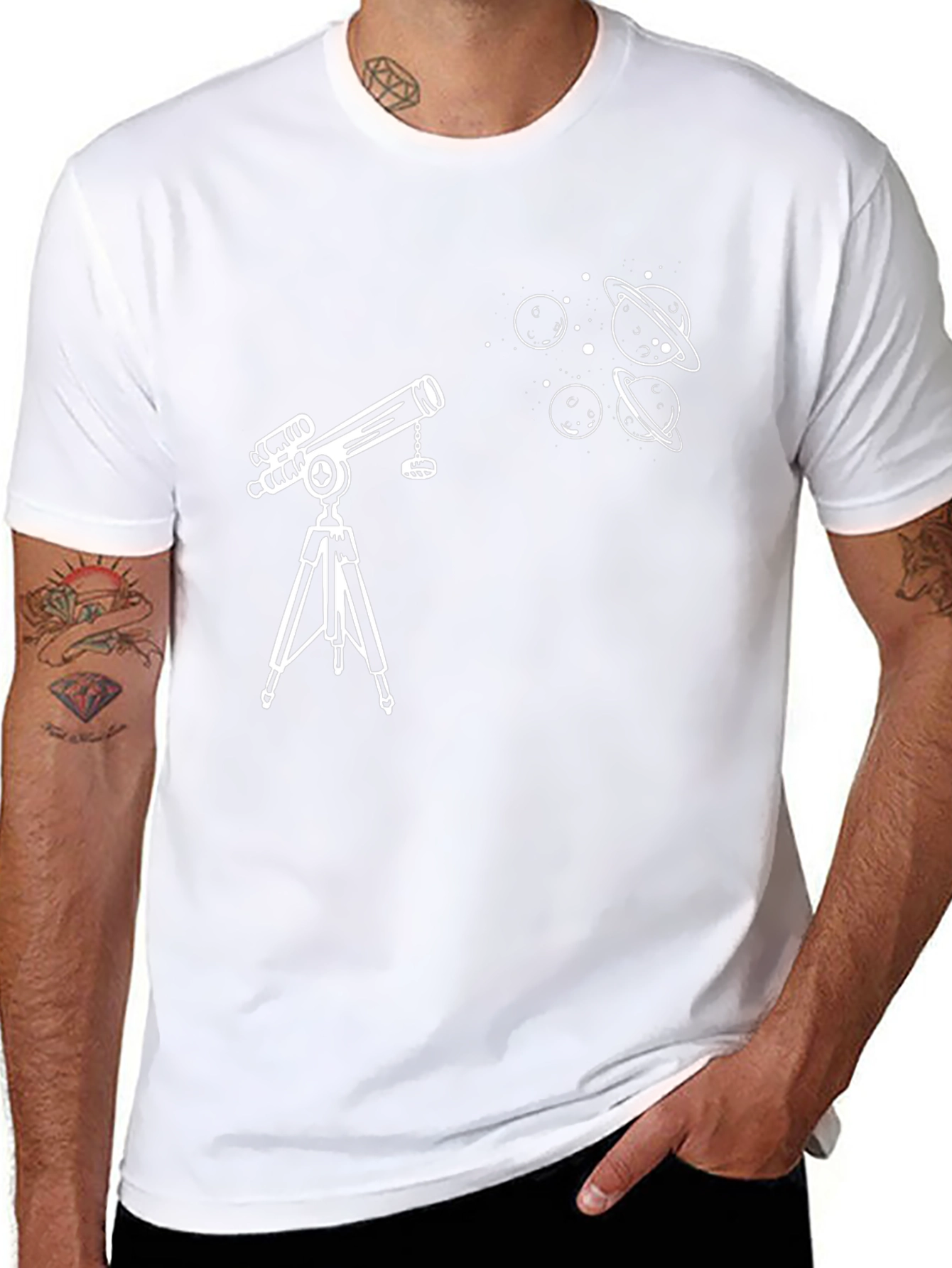 Telescope & Planets Graphic T-Shirt - Astronomy Lovers Tee