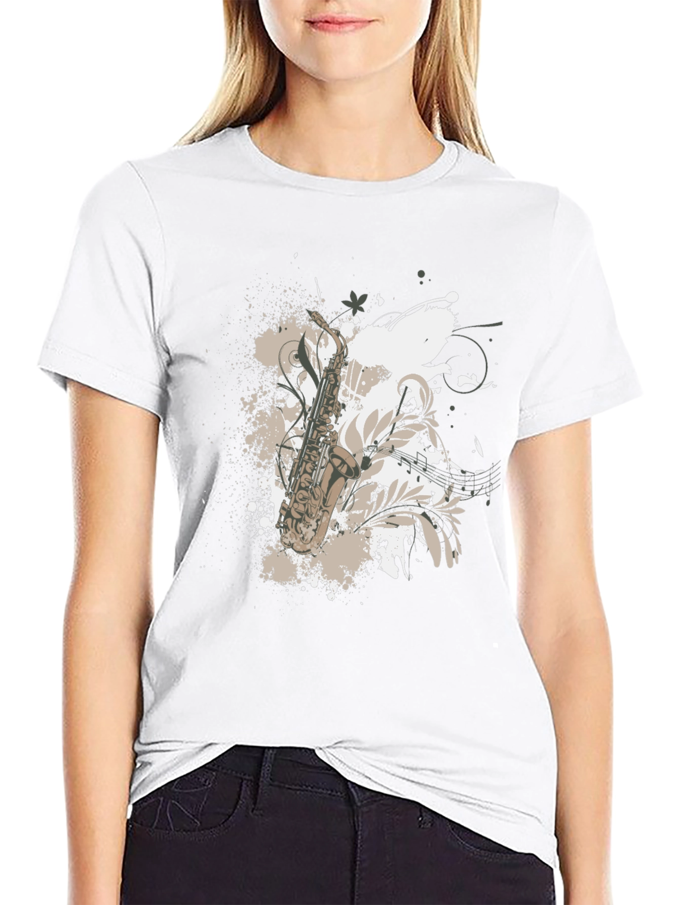 Saxophone Graphic Print Black T-Shirt
