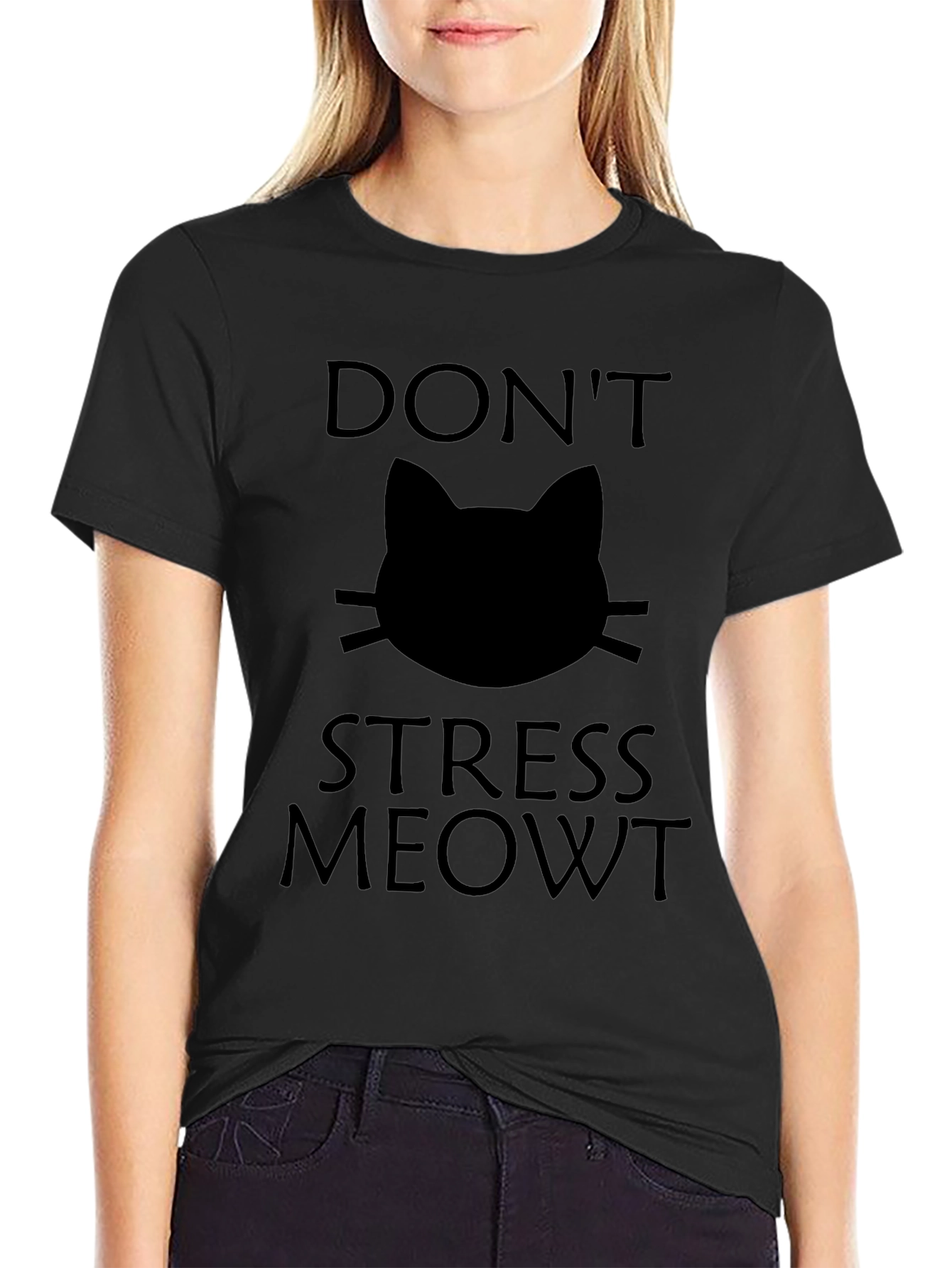 Dont Stress Meowt Black Cat Graphic T-Shirt