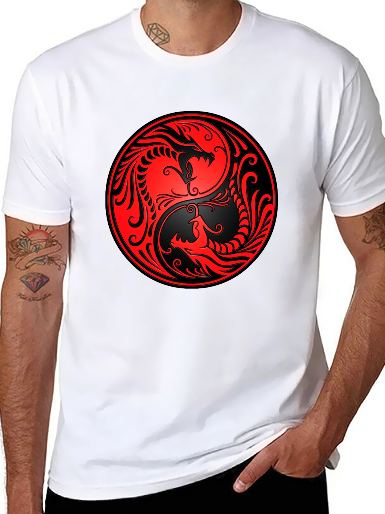 Yin Yang Dragon Graphic Black T-Shirt
