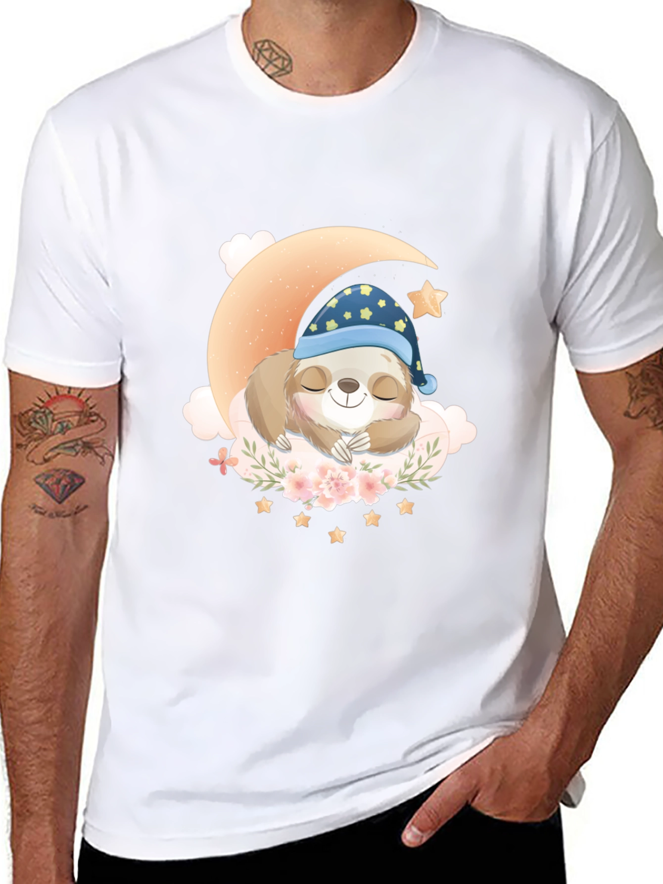 Sloth Sleeping on Moon T-Shirt - Cute Graphic Tee