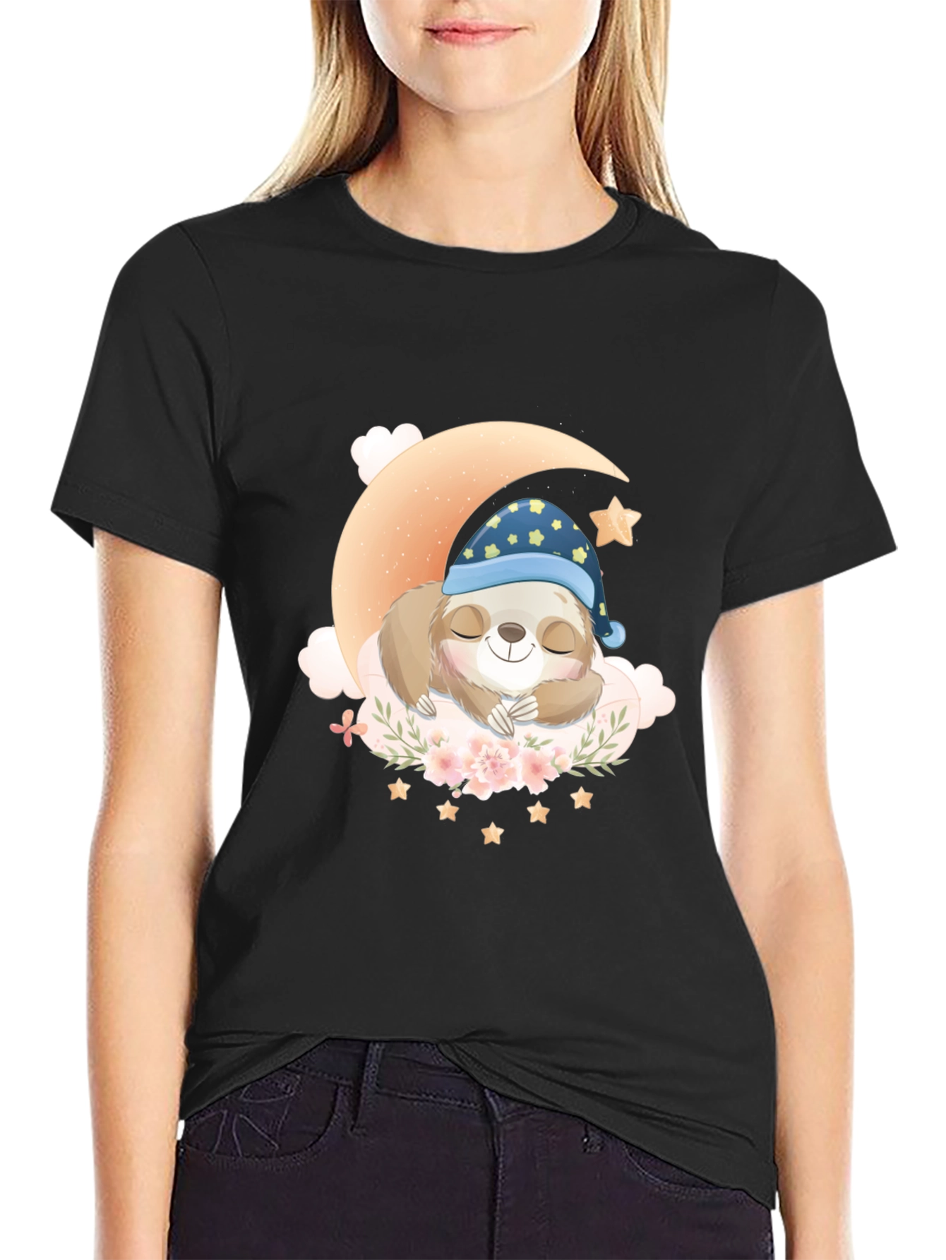 Sloth Sleeping on Moon T-Shirt - Cute Graphic Tee