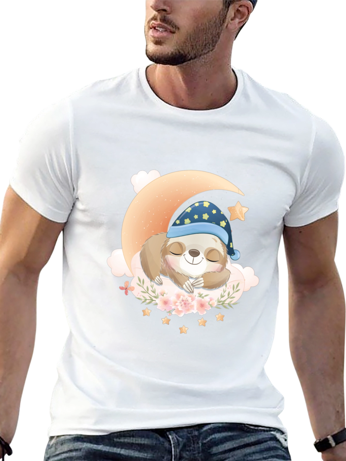 Sloth Sleeping on Moon T-Shirt - Cute Graphic Tee