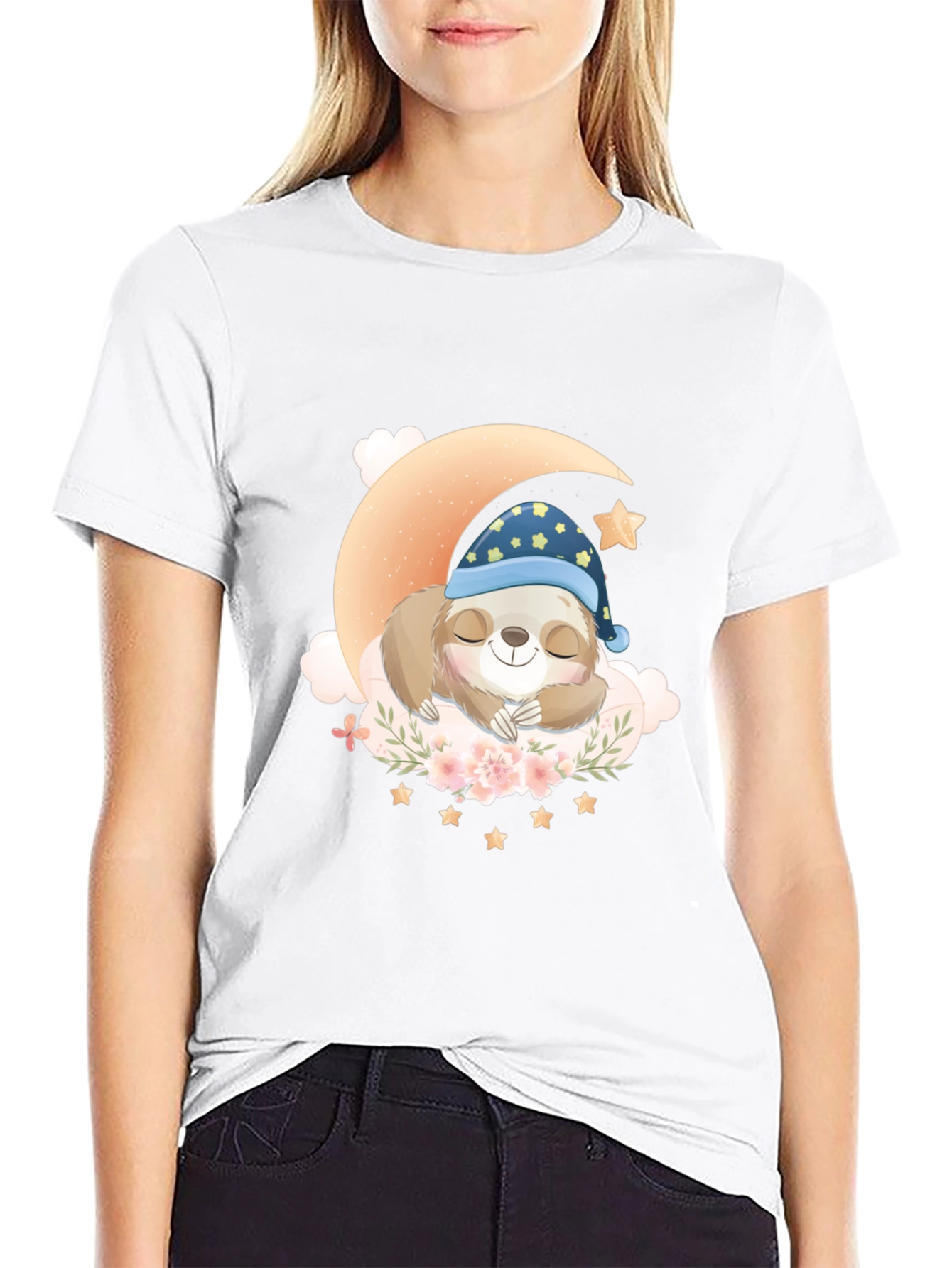 Sloth Sleeping on Moon T-Shirt - Cute Graphic Tee