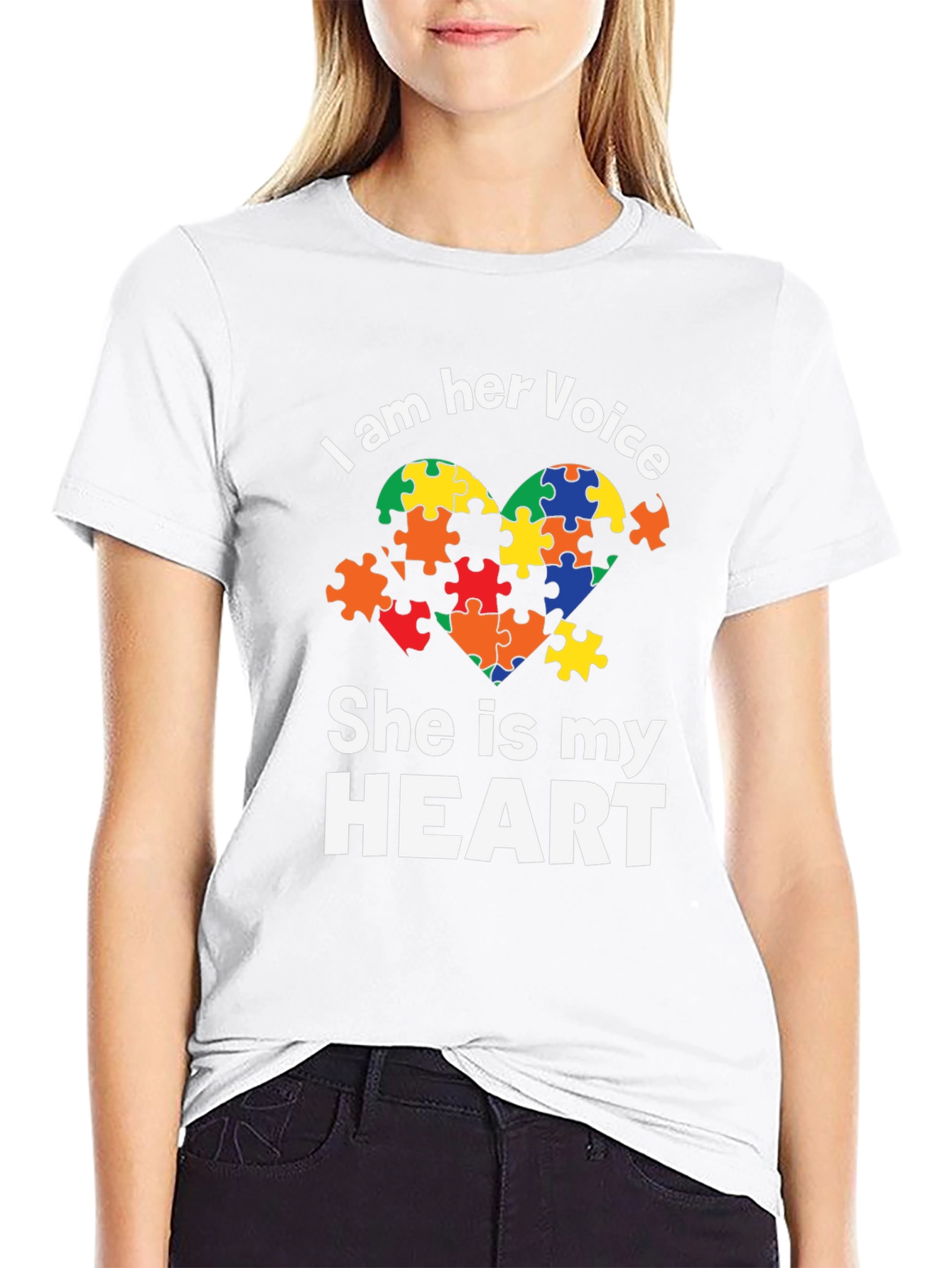 I am Her Voice Autism Awareness Heart Puzzle T-Shirt