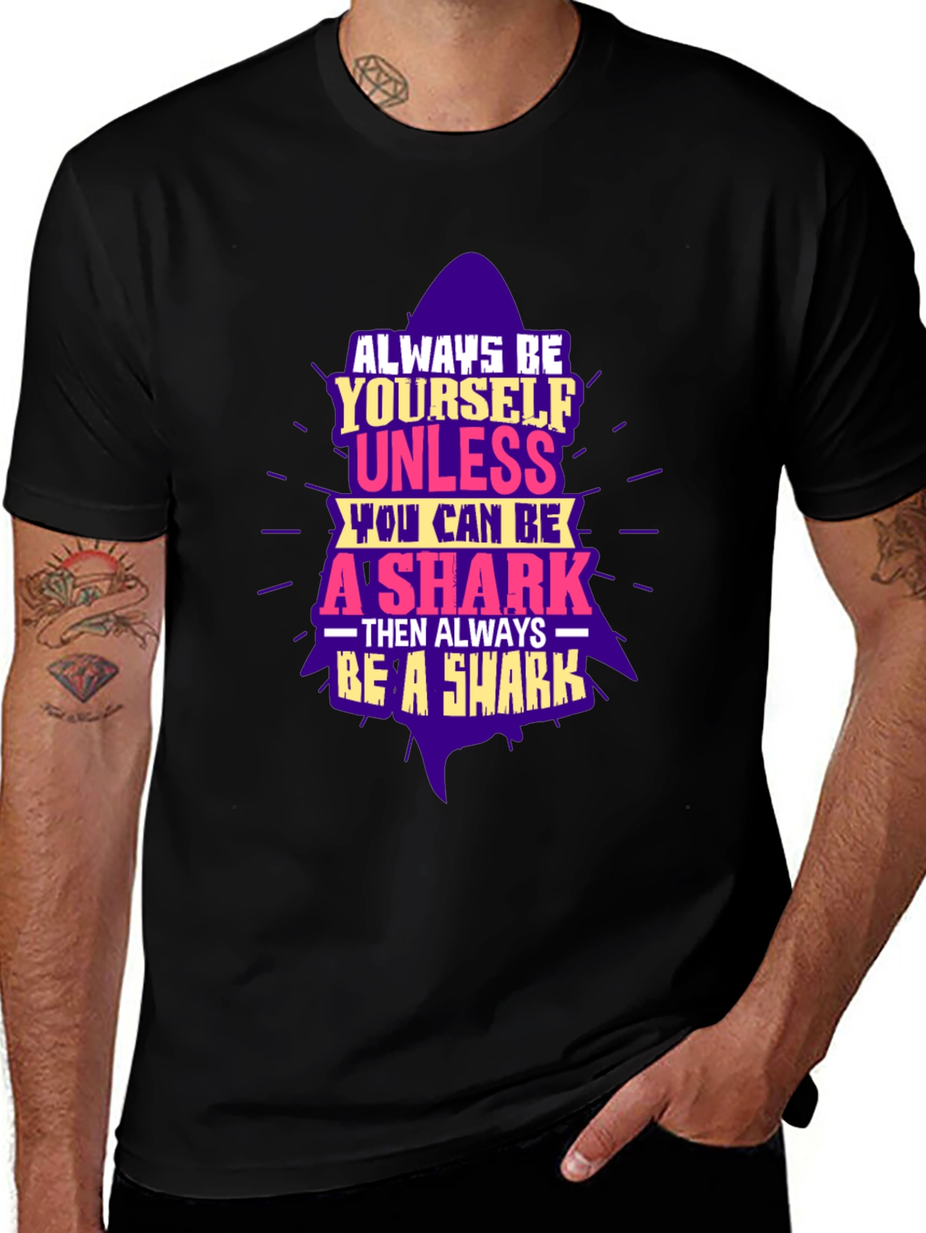 Be A Shark Graphic Tee - Black Novelty T-Shirt