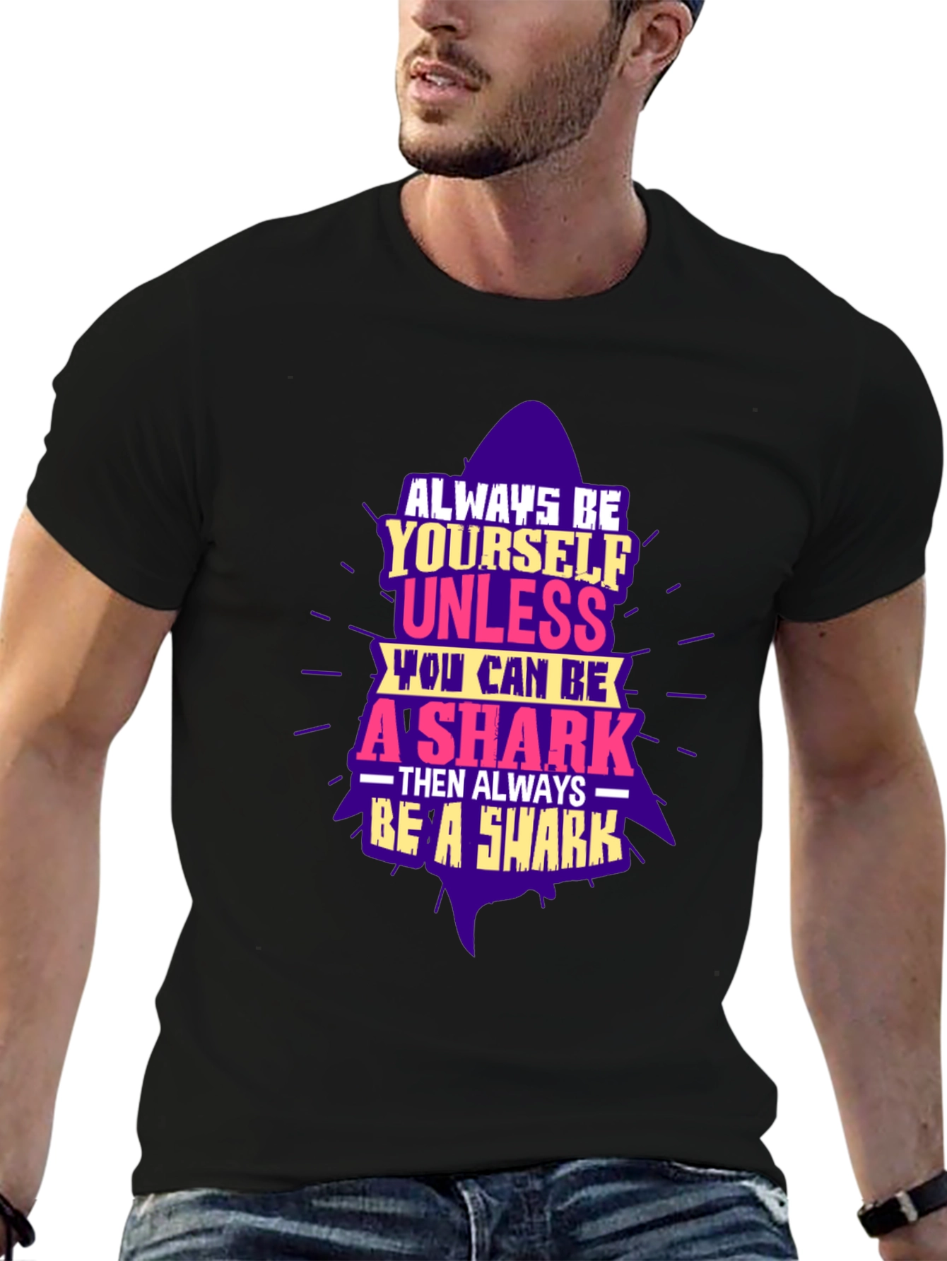 Be A Shark Graphic Tee - Black Novelty T-Shirt