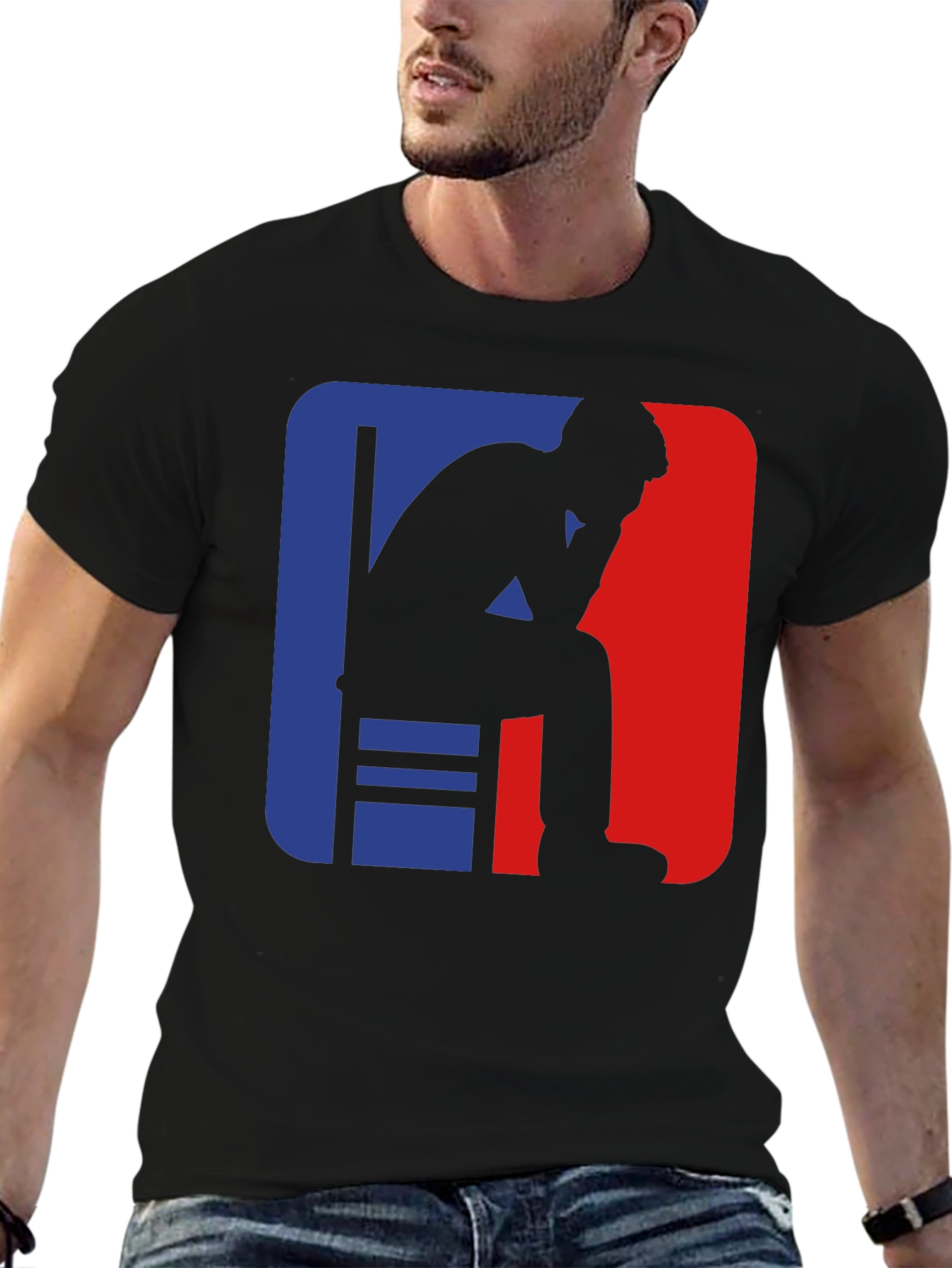 Pensive Man Graphic Tee - Black Cotton T-Shirt