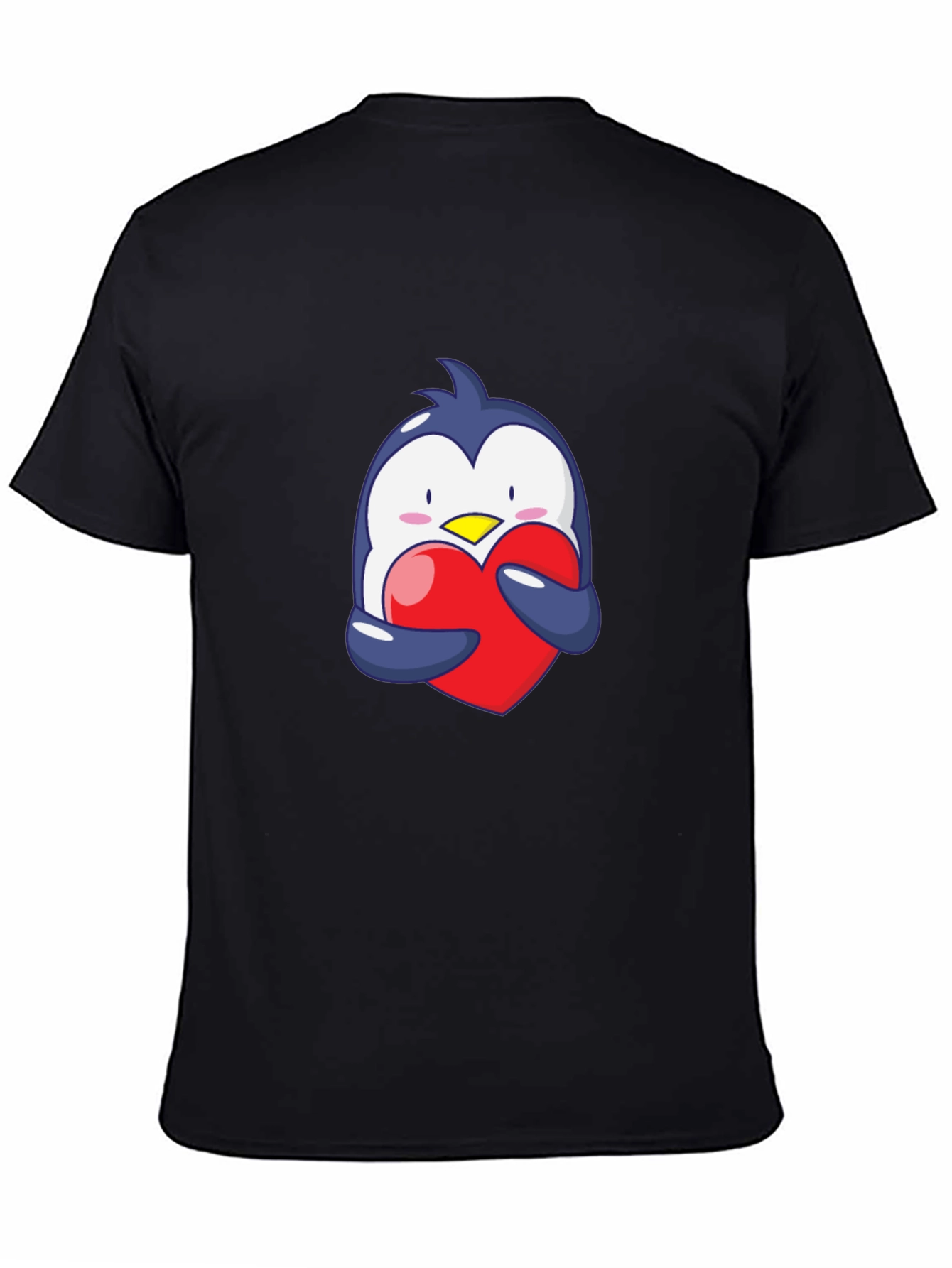 Penguin Hugging Heart Graphic Tee - Black