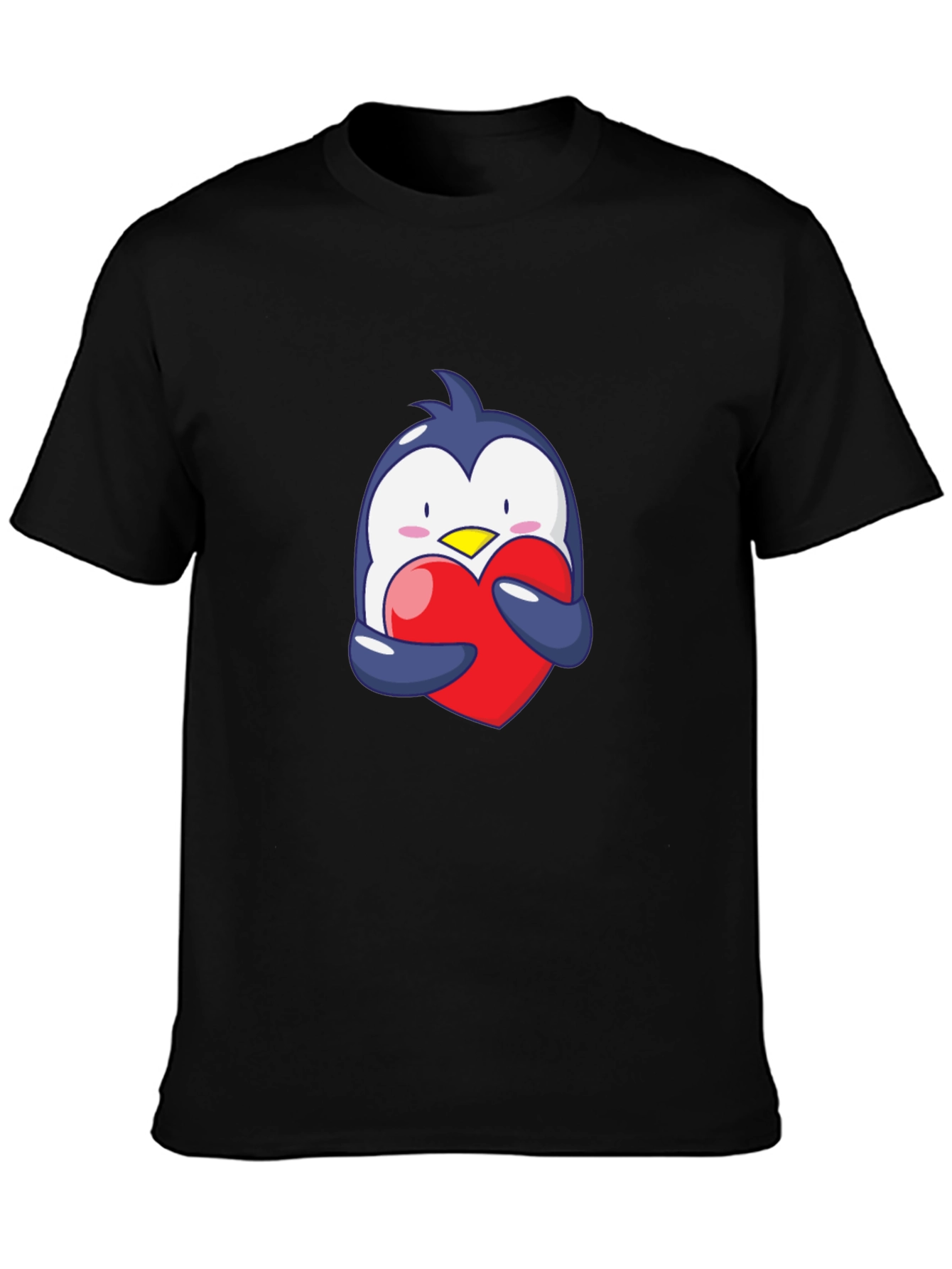 Penguin Hugging Heart Graphic Tee - Black