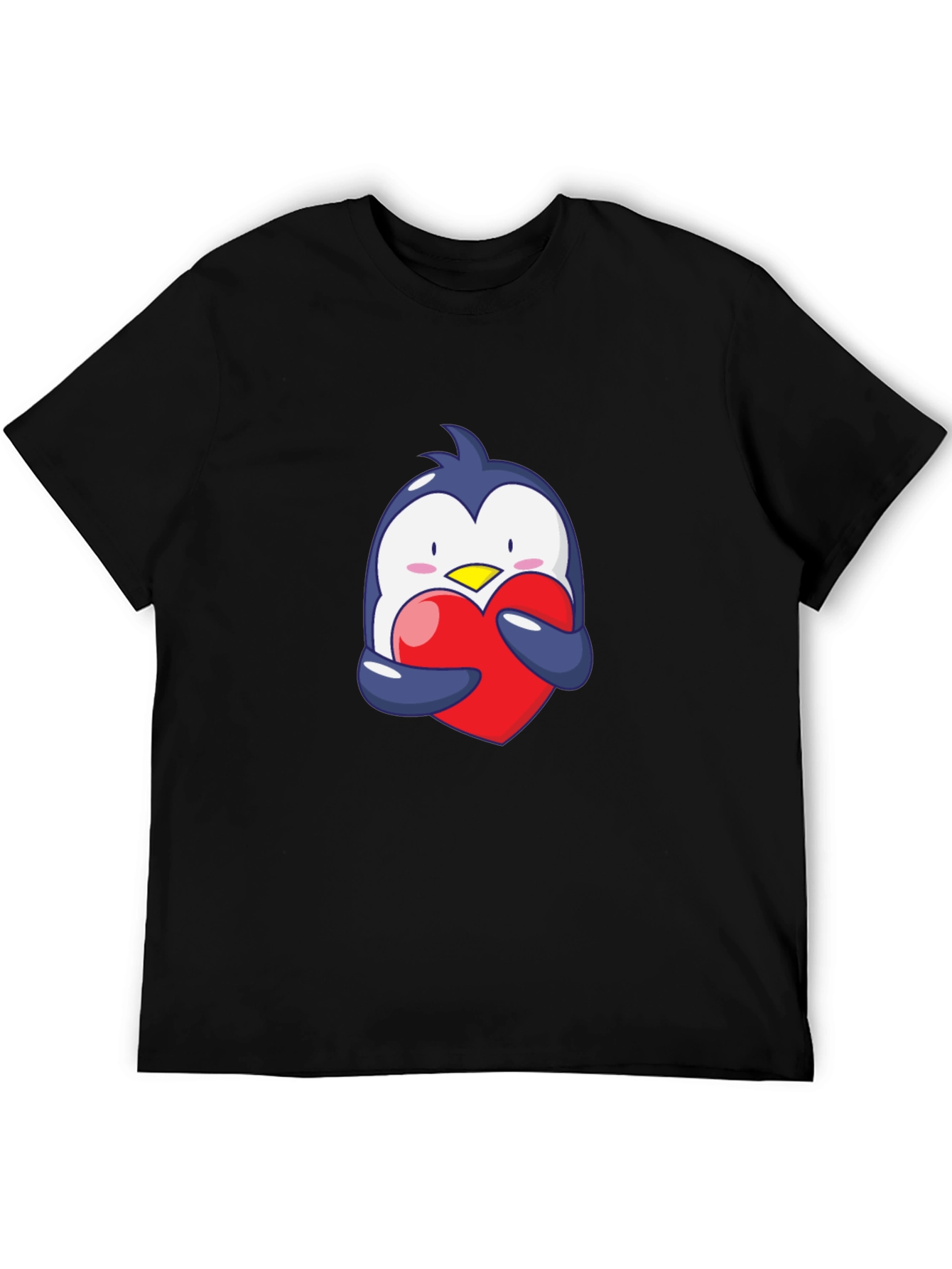 Penguin Hugging Heart Graphic Tee - Black