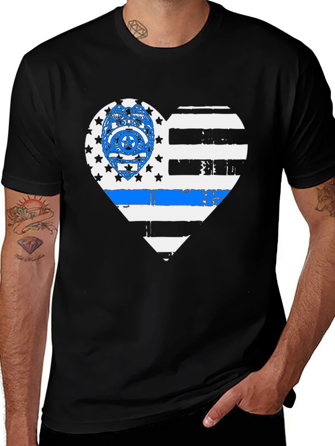 Thin Blue Line Heart Graphic T-Shirt