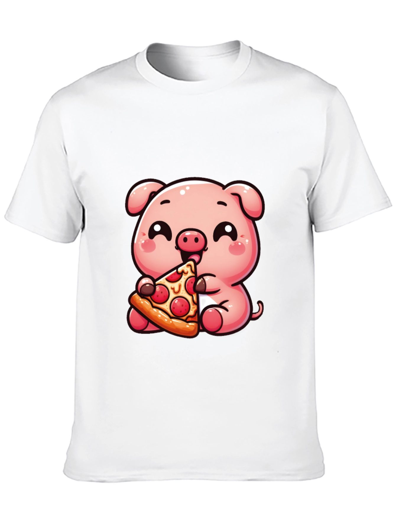 Cute Pig Eating Pizza Graphic T-Shirt - Unisex