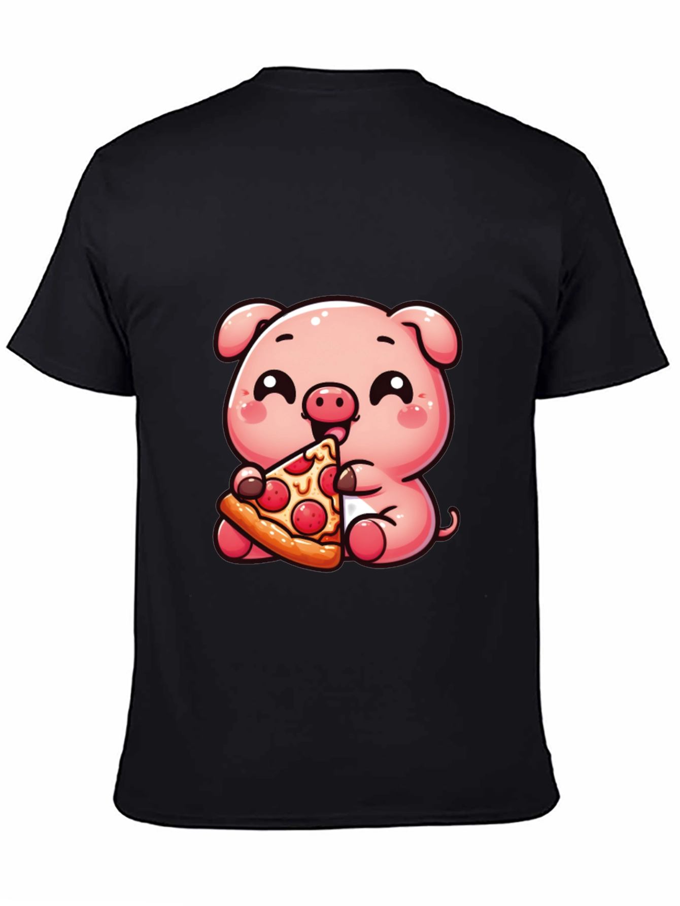 Cute Pig Eating Pizza Graphic T-Shirt - Unisex