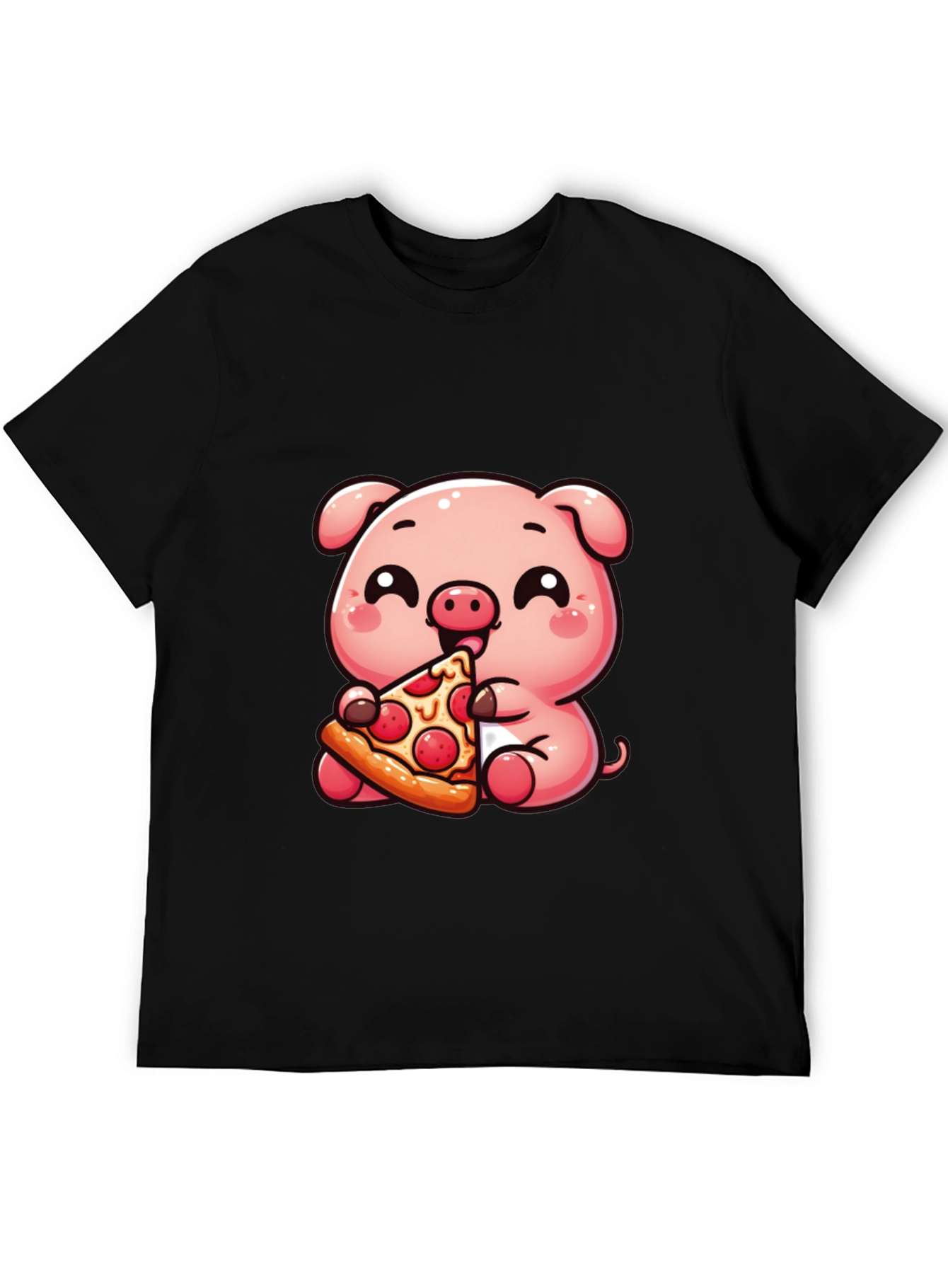 Cute Pig Eating Pizza Graphic T-Shirt - Unisex