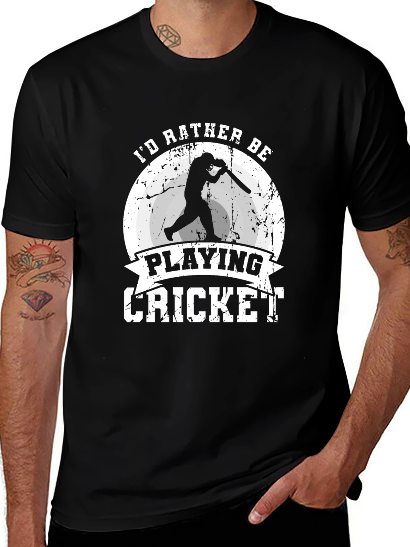 Id Rather Be Playing Cricket Black T-Shirt