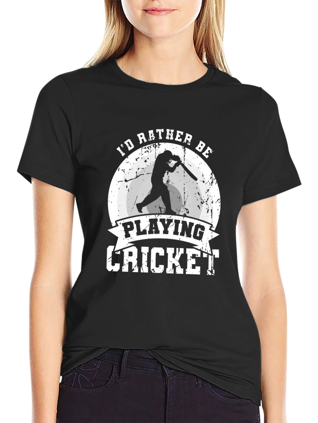 Id Rather Be Playing Cricket Black T-Shirt