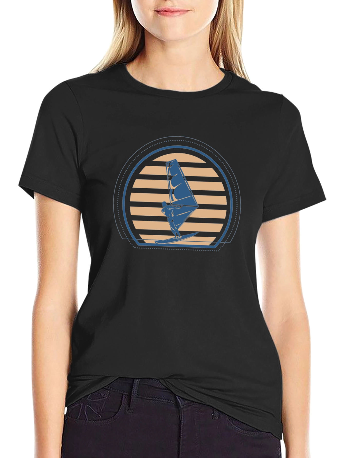 Windsurfing Sunset Graphic Tee - Black T-Shirt