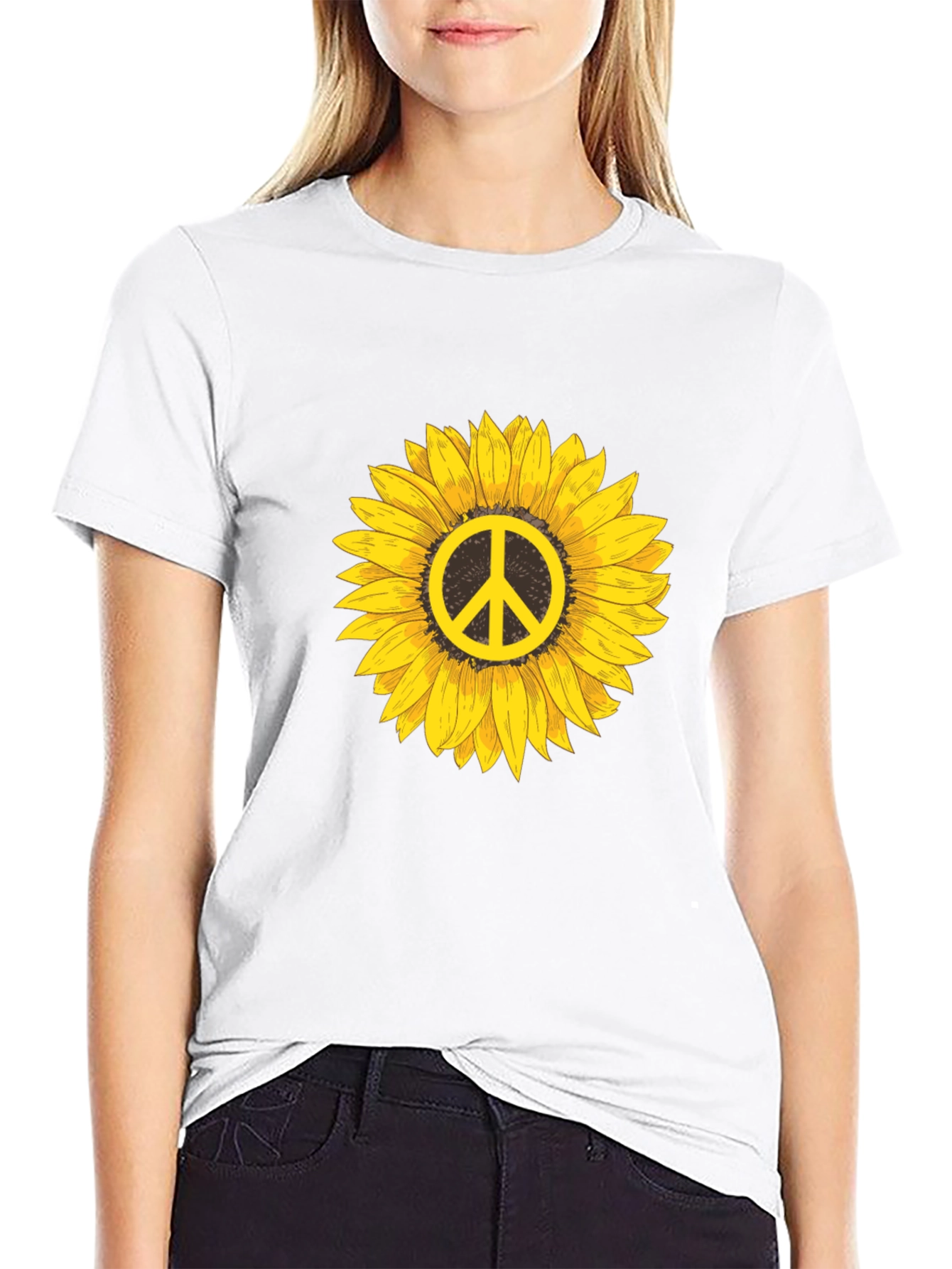 Peace Sunflower Graphic Tee - Black