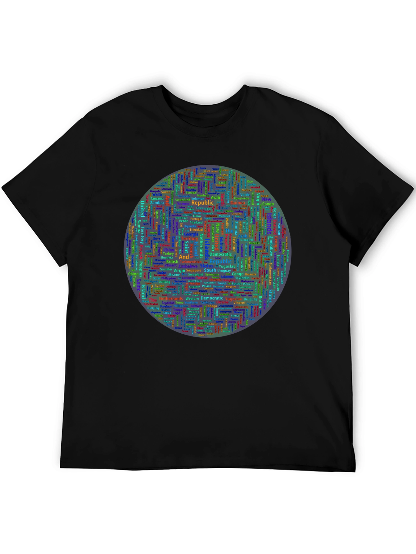 Countries Word Art Print Black T-Shirt