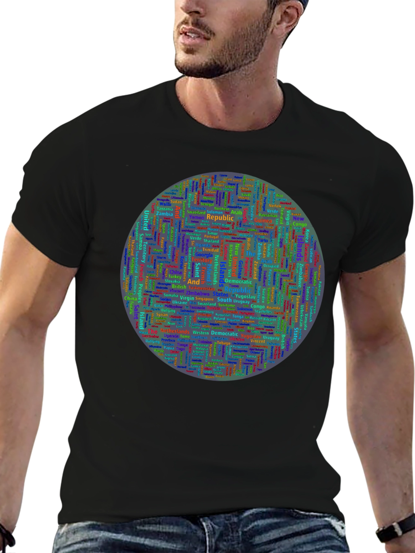 Countries Word Art Print Black T-Shirt