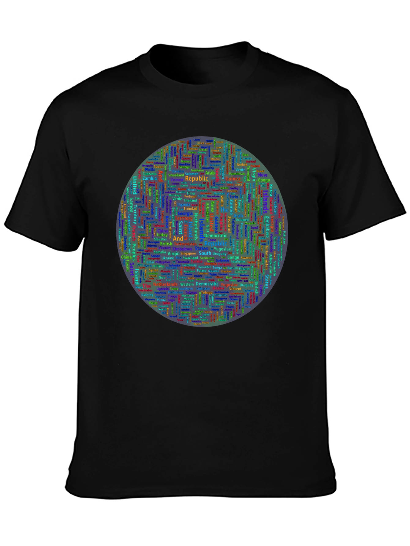 Countries Word Art Print Black T-Shirt