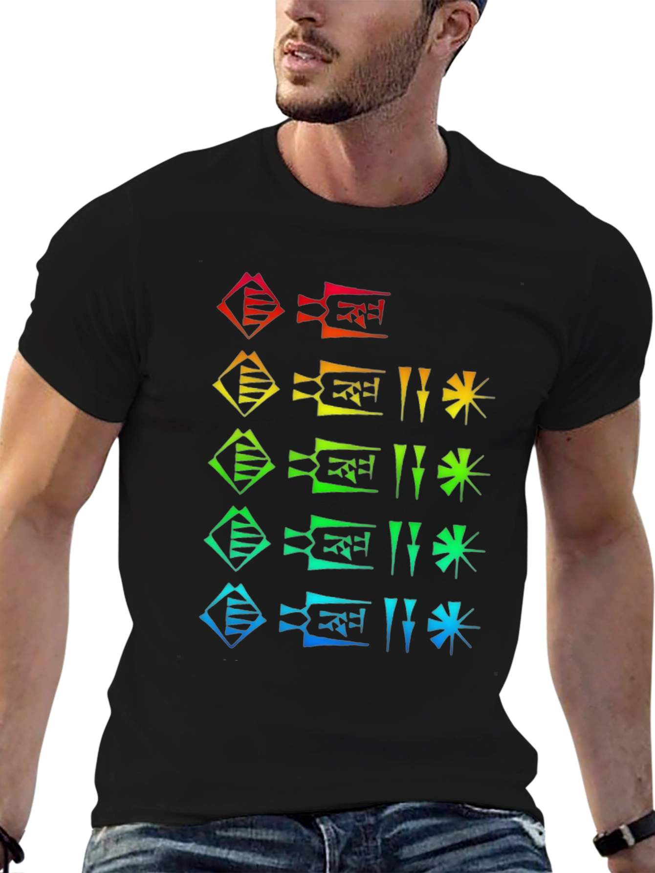 Rainbow Cuneiform Graphic Tee - Unique Sumerian Design