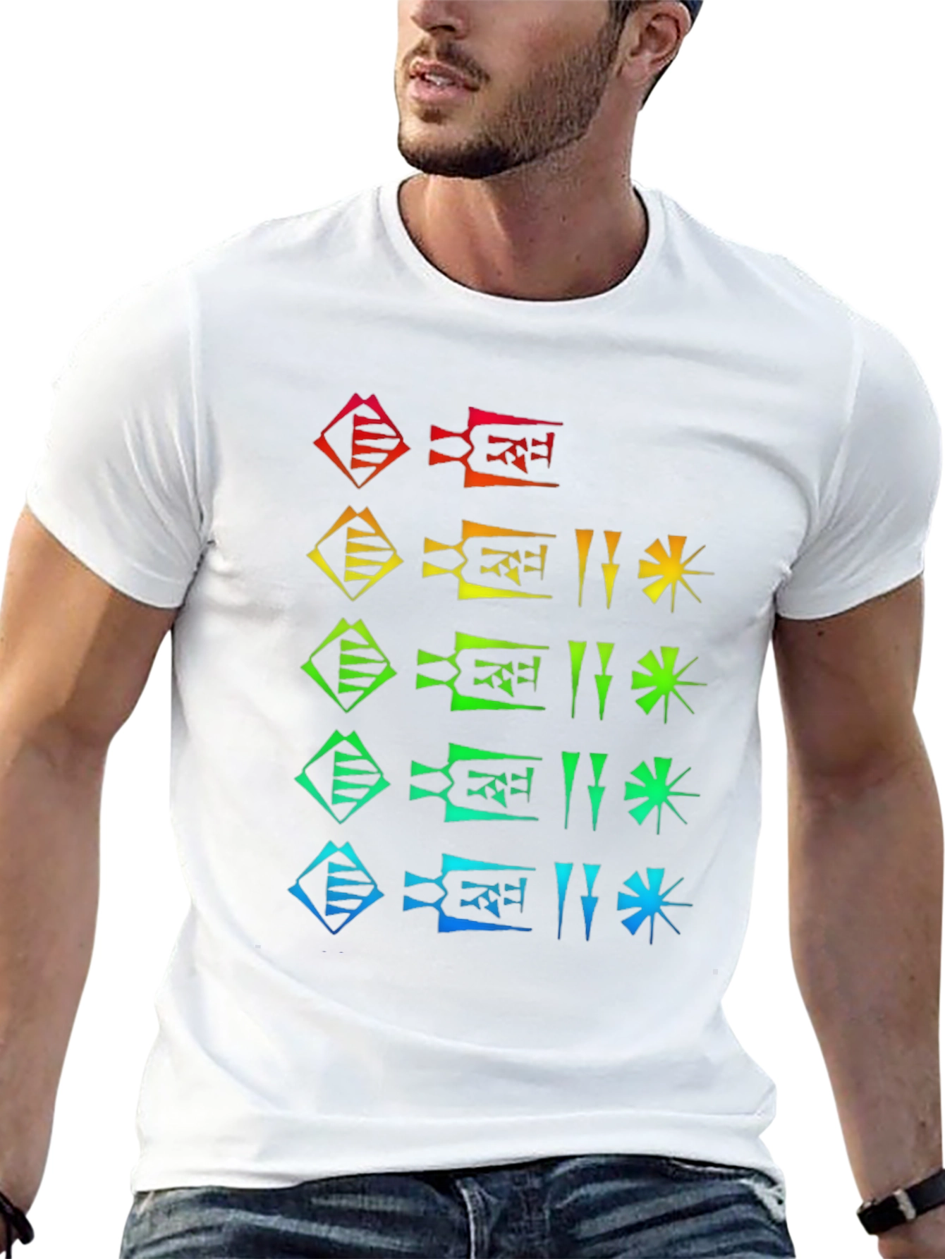 Rainbow Cuneiform Graphic Tee - Unique Sumerian Design