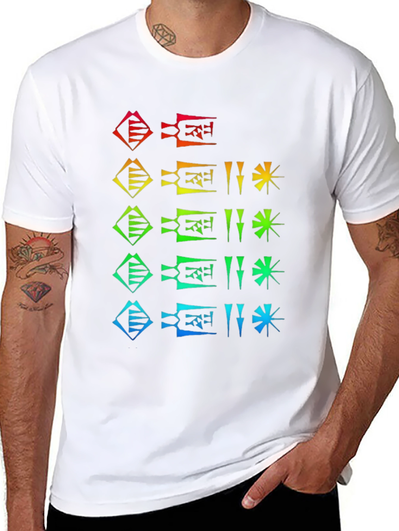 Rainbow Cuneiform Graphic Tee - Unique Sumerian Design
