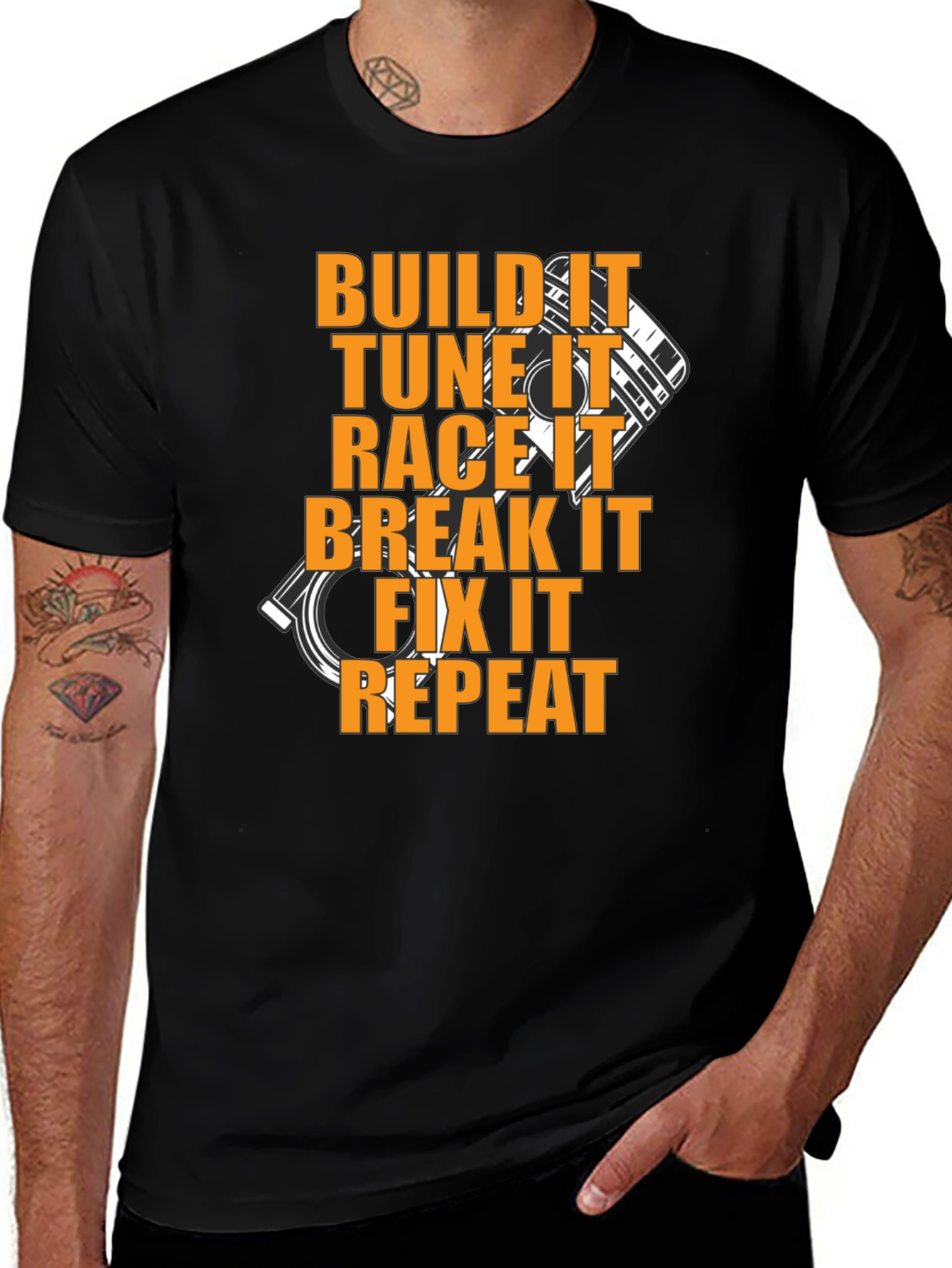 Build Tune Race Repeat Black T-Shirt