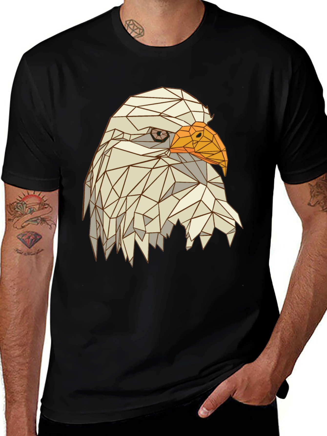 Geometric Eagle Head Graphic Tee - Mens Black T-Shirt