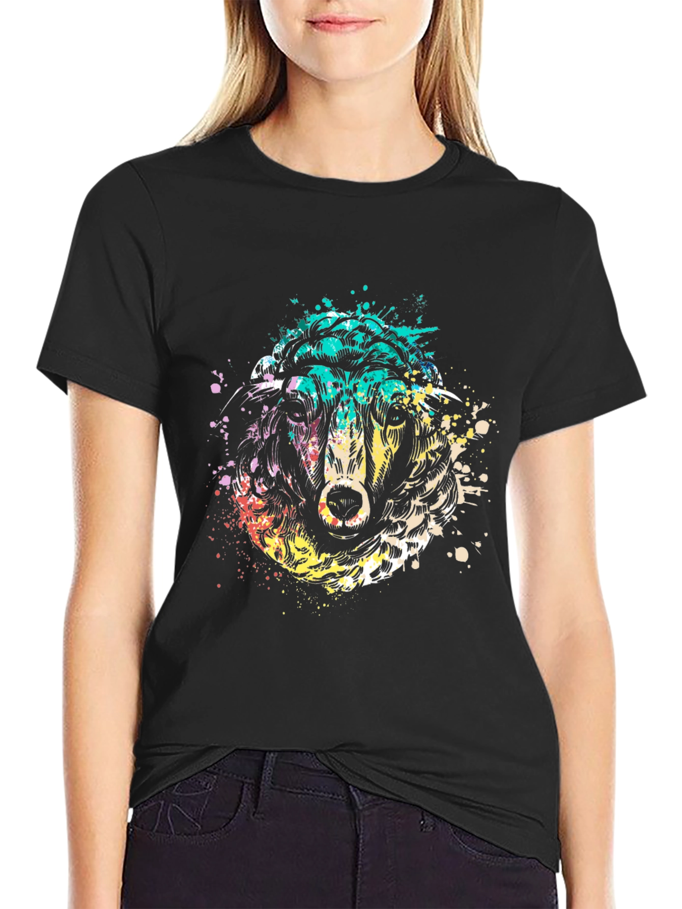 Abstract Sheep Graphic Black T-Shirt