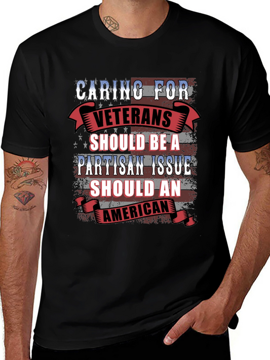 Caring for Veterans T-Shirt Patriotic American Flag Graphic Tee