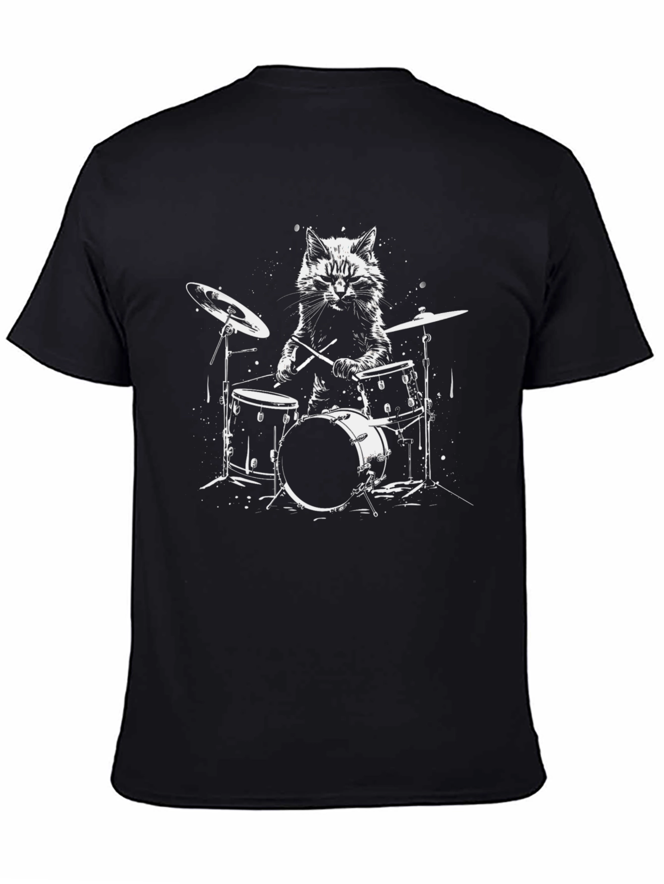 Cool Cat Drummer T-Shirt - Black Graphic Tee