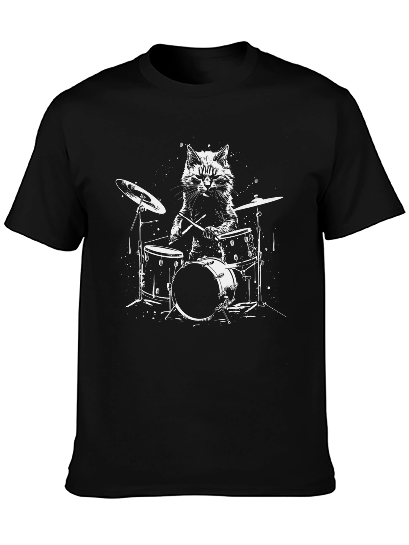 Cool Cat Drummer T-Shirt - Black Graphic Tee