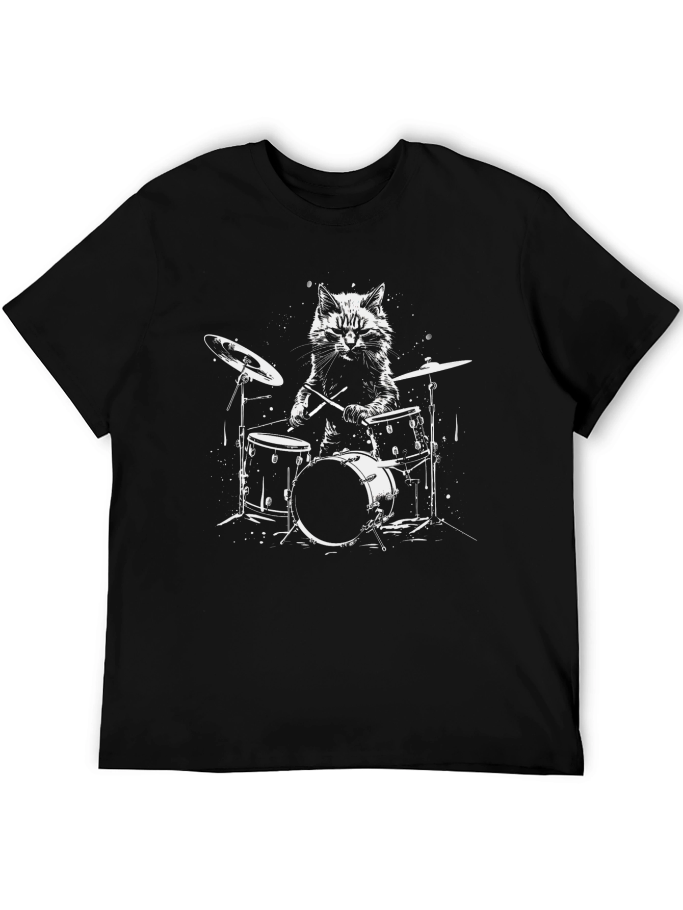 Cool Cat Drummer T-Shirt - Black Graphic Tee