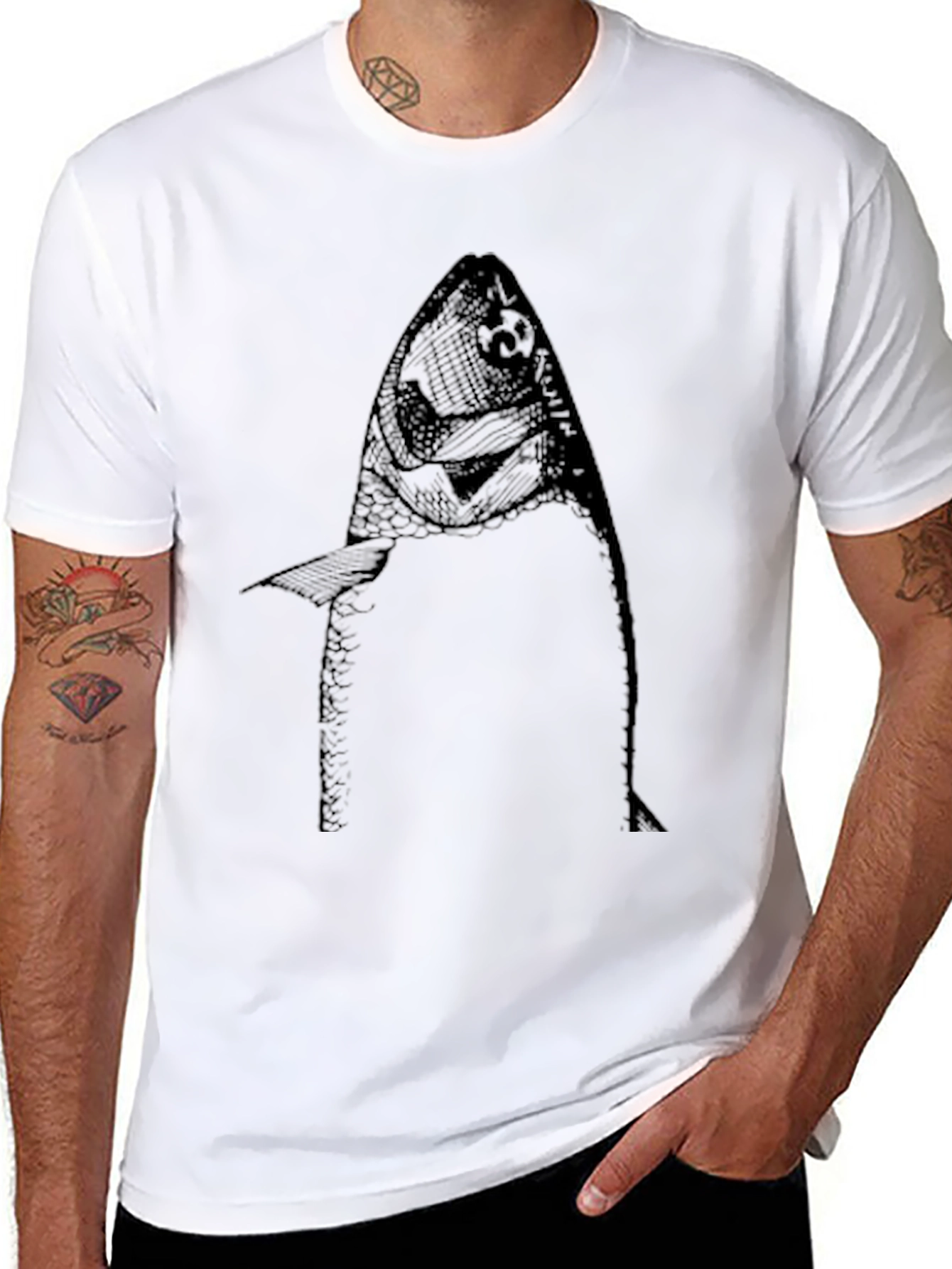 Mens Graphic Tee - Fish Print Black T-Shirt
