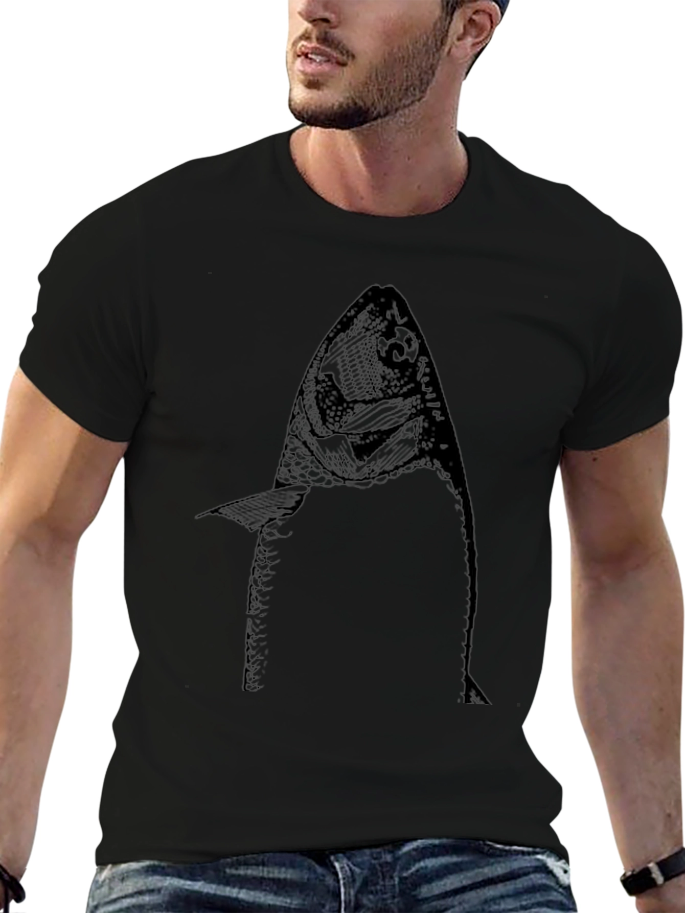 Mens Graphic Tee - Fish Print Black T-Shirt