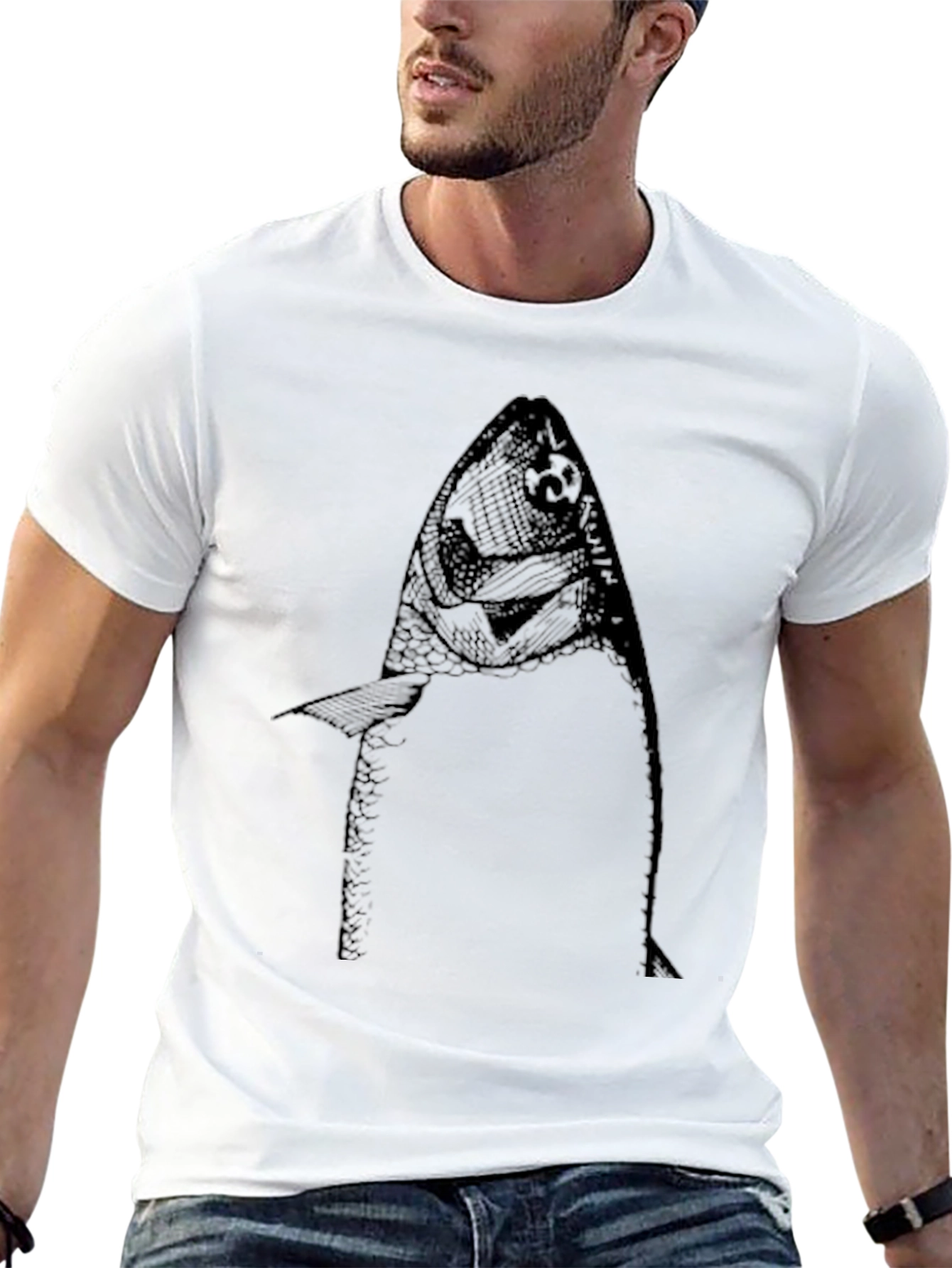 Mens Graphic Tee - Fish Print Black T-Shirt