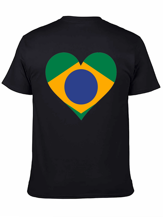 Brazil Flag Heart Graphic Tee - Black Unisex T-Shirt
