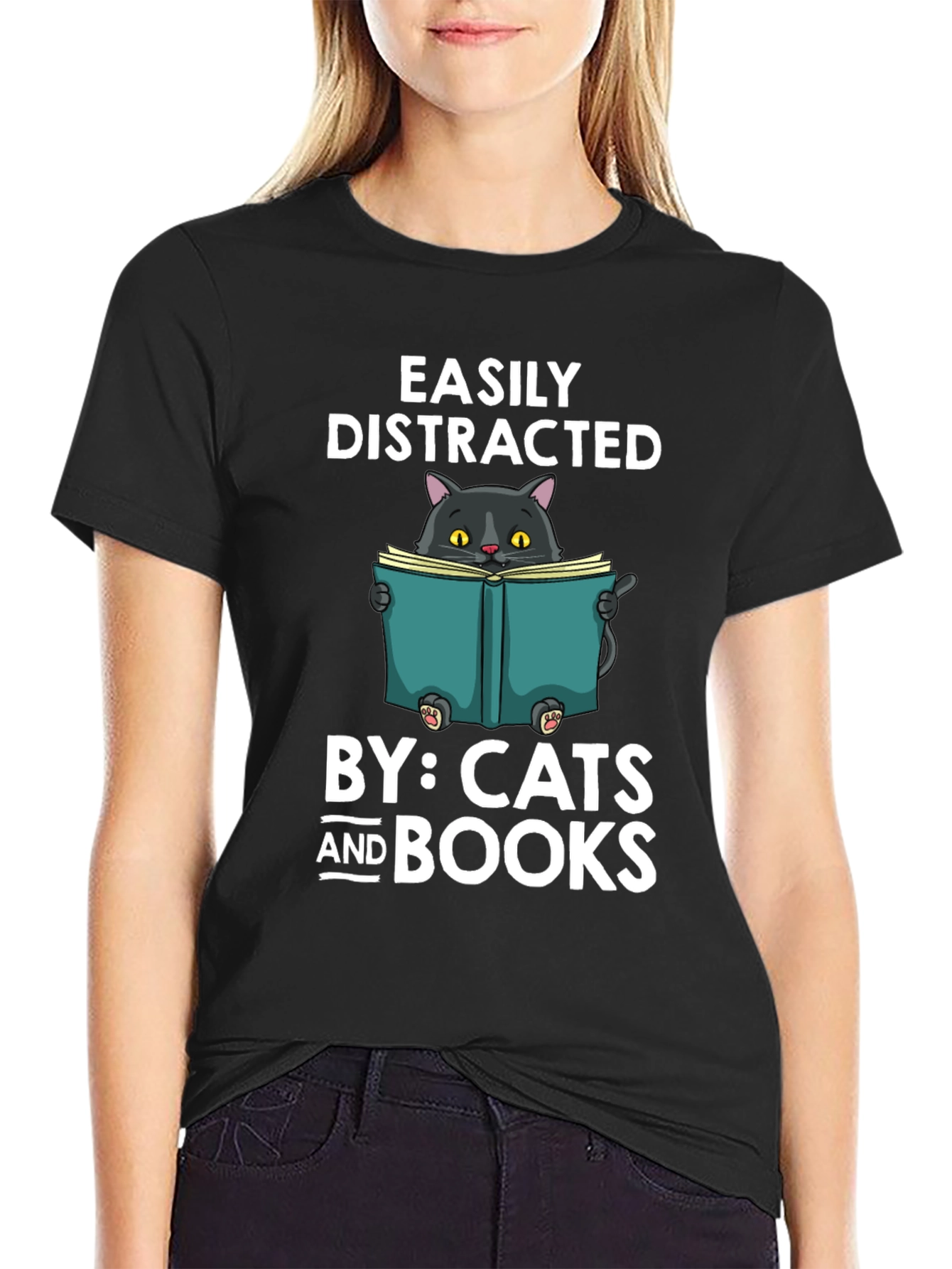 Easily Distracted By Cats and Books T-Shirt